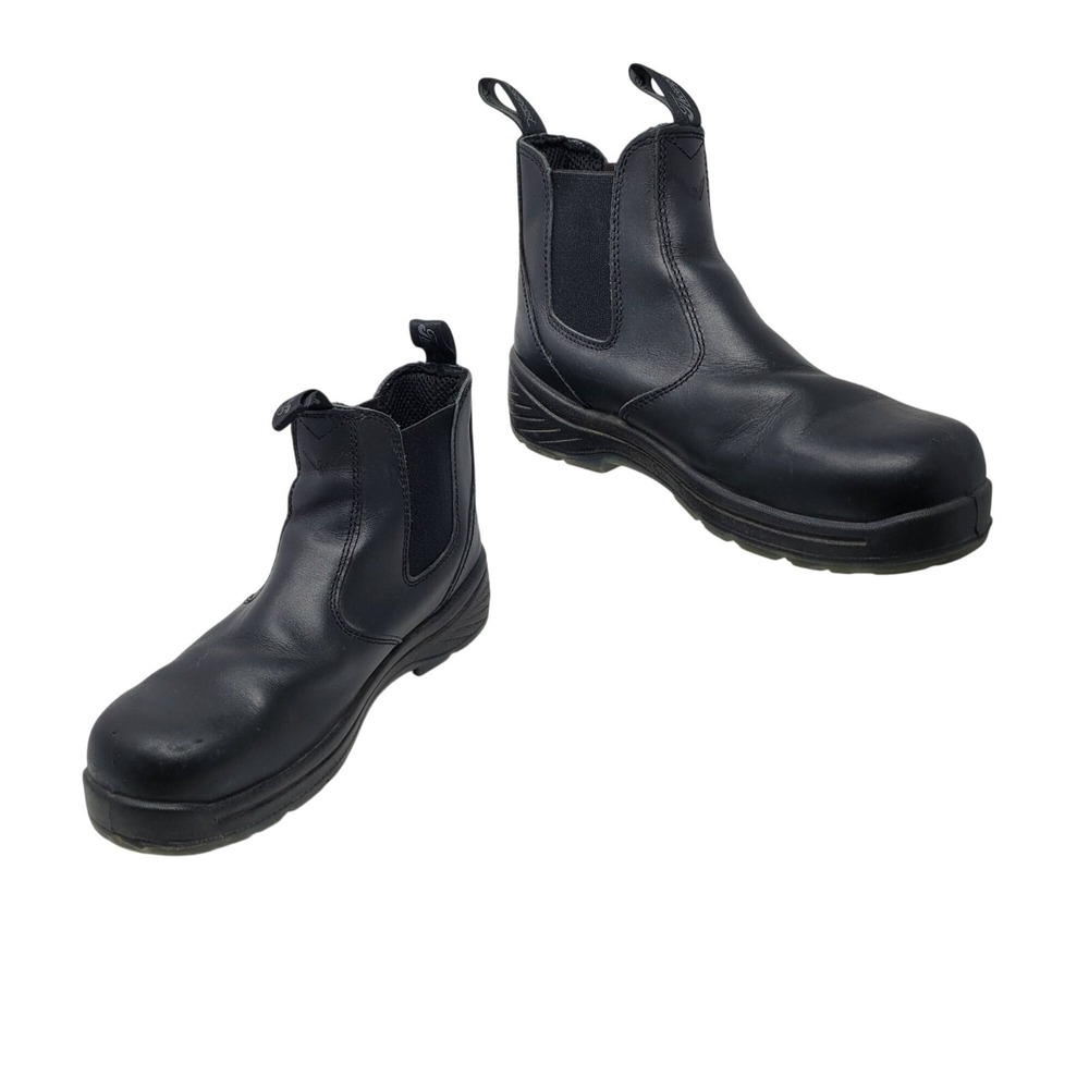 Thorogood Mens Black Slip-On Safety Toe Wellington Boots Sz 7.5 Leather Durable